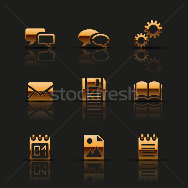 Golden Web-Icons Set Buch Internet Zeichen Stock foto © AbsentA