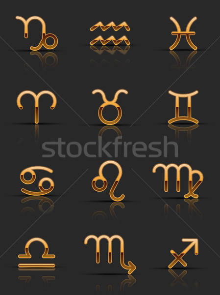Arany állatöv feliratok ikon szett fém Föld Stock fotó © AbsentA