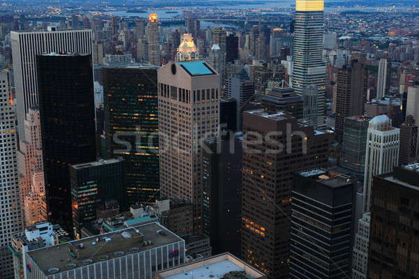 New York éjszaka város kék sziluett házak Stock fotó © AchimHB