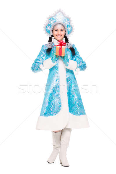 Bella donna inverno costume posa regalo isolato Foto d'archivio © acidgrey