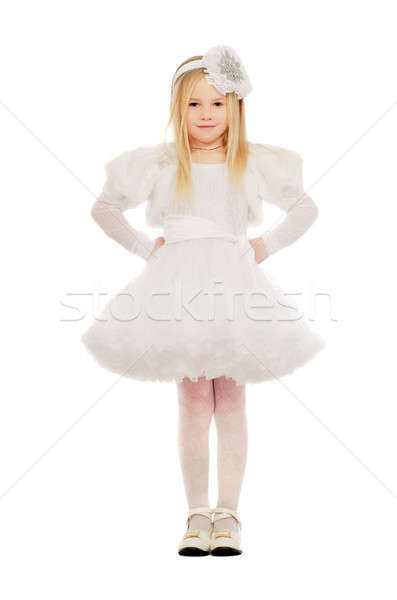 Glücklich kleines Mädchen weißen Kleid isoliert Frau Mode Stock foto © acidgrey