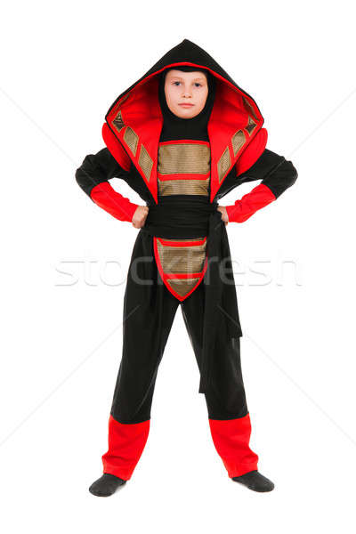 Stockfoto: Jongen · ninja · kostuum · weinig · Rood