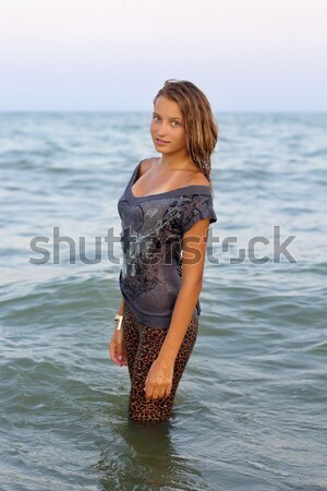 Aranyos tinilány nedves ruha portré nő Stock fotó © acidgrey