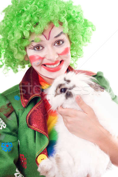 женщины клоуна белый кролик изолированный зеленый Сток-фото © acidgrey
