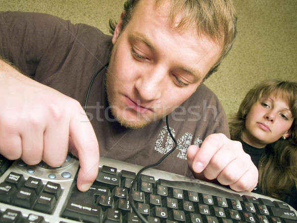 The mad programmer with the keyboard. A funny picture Stock photo © acidgrey