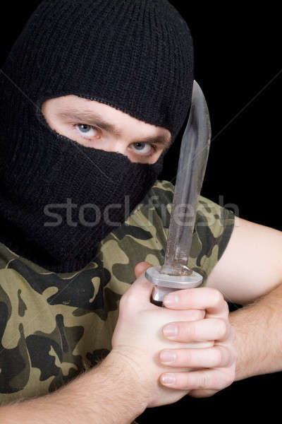 Moordenaar mes zwarte masker handen man Stockfoto © acidgrey