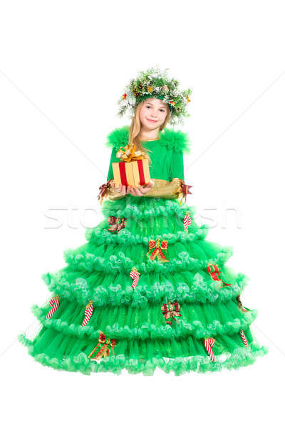 Little girl in green christmas dress Stock photo © acidgrey