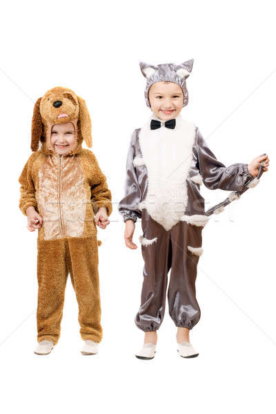 Stock photo: Funny boys dressed as a cat and dog