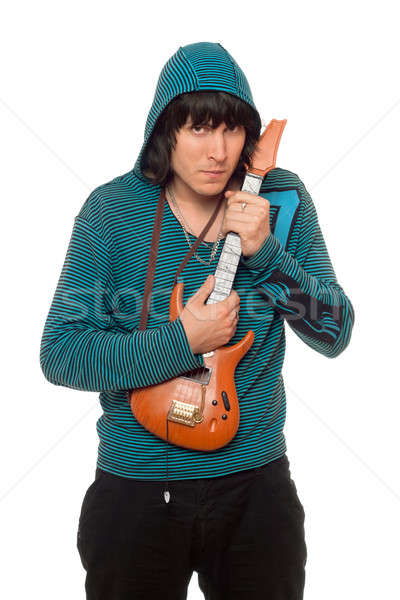 Homem pequeno guitarra bizarro moço música Foto stock © acidgrey