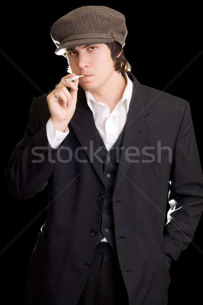 Człowiek papierosów odizolowany czarny strony moda Zdjęcia stock © acidgrey