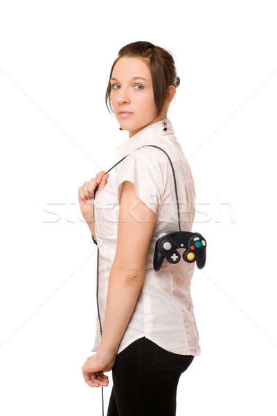 Bruneta doamnă joystick tineri fată Imagine de stoc © acidgrey