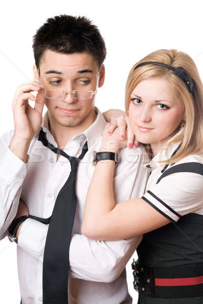 Dość funny student pary odizolowany biały Zdjęcia stock © acidgrey