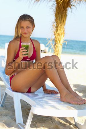 Csinos csábító barna hajú visel fehér bikini Stock fotó © acidgrey
