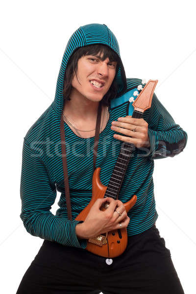 Crazy man with a little guitar. Isolated Stock photo © acidgrey