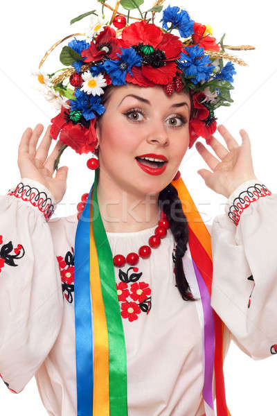 happy woman in the Ukrainian national clothes Stock photo © acidgrey