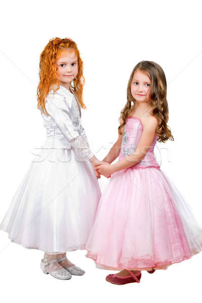 Kislányok szép ruhák tart kezek izolált Stock fotó © acidgrey