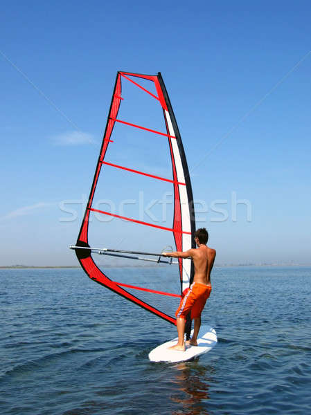Windsurfer on waves of a gulf in the afternoon Stock photo © acidgrey