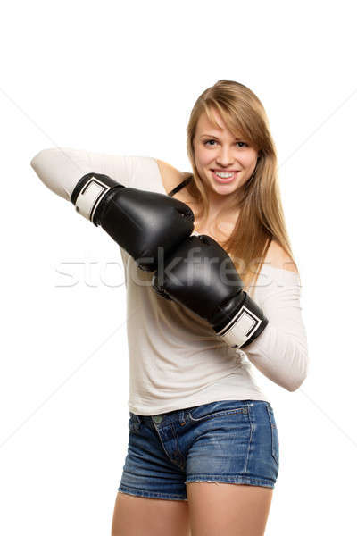 Pretty woman with boxing gloves Stock photo © acidgrey