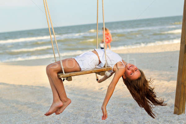 Komik küçük kız deniz güzellik yaz Stok fotoğraf © acidgrey