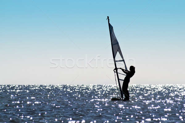 Stockfoto: Silhouet · meisje · zee · vrouw · water