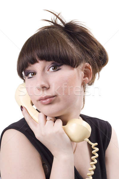 Stockfoto: Mad · huisvrouw · telefoon · grappig · foto · vrouwelijke