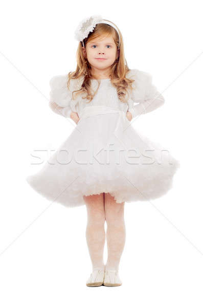 ストックフォト: かわいい · 女の子 · 白いドレス · 孤立した · 女性 · 幸せ