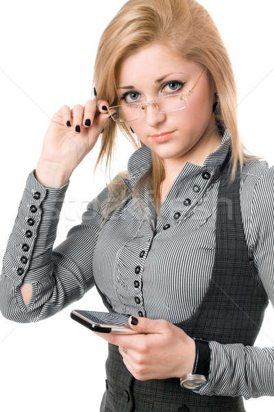 Portrait of young blonde with pda Stock photo © acidgrey