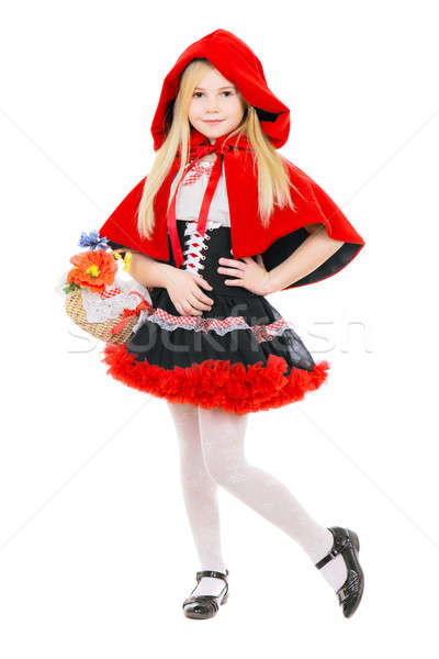 Blond cute fille posant rouge costume [[stock_photo]] © acidgrey