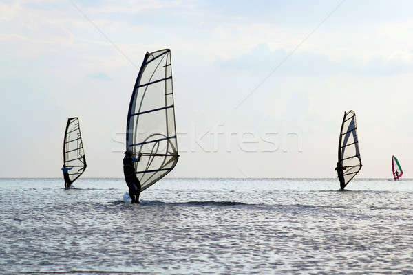 Silhouettes of a four windsurfers Stock photo © acidgrey