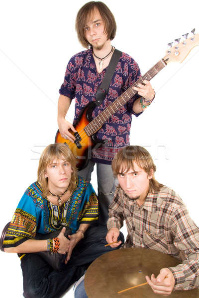 Musical band: the guitarist and two drummers Stock photo © acidgrey