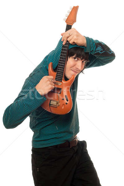 Excentriek jonge man weinig gitaar muziek handen Stockfoto © acidgrey