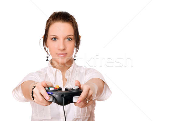 Young brunette girl with a joystick Stock photo © acidgrey