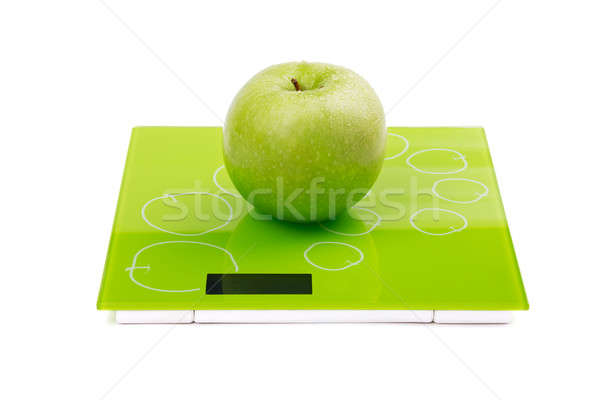 Сток-фото: зеленый · яблоко · Весы · капли · воды · изолированный · воды