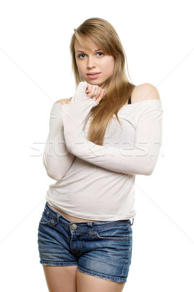 小さな ブロンド 白人 女性 着用 青 ストックフォト © acidgrey