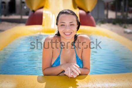 Sexy młoda kobieta stwarzające żółty basen Zdjęcia stock © acidgrey