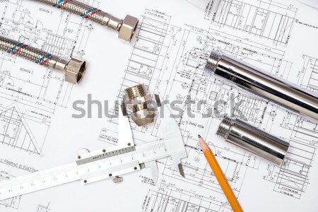 plumbing and drawings, construction still life Stock photo © adam121