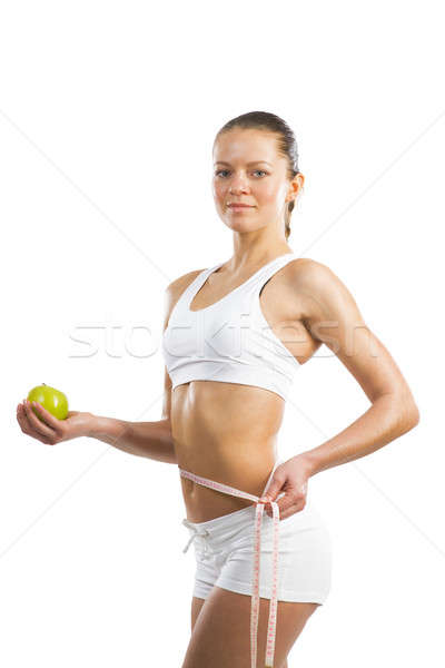 young athletic woman measuring waist Stock photo © adam121