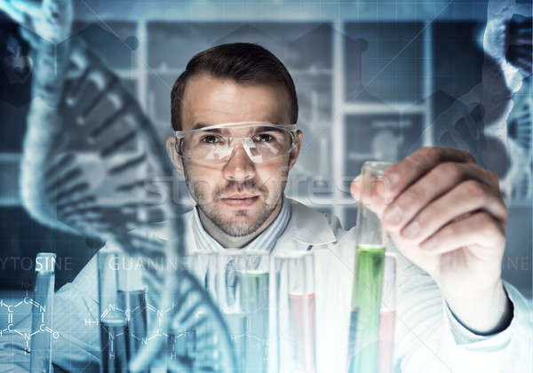 Foto stock: Jovem · cientista · vidro · clínico · laboratório