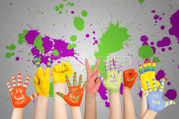 Stock photo: painted children's hands