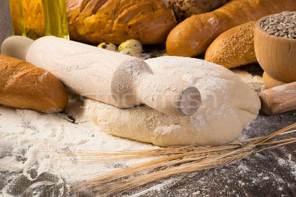 Mąka jaj pieczywo białe pszenicy kłosie martwa natura Zdjęcia stock © adam121
