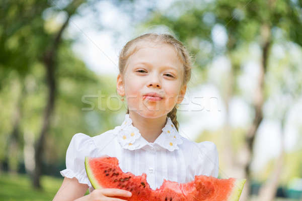 Stock fotó: Gyerek · görögdinnye · szelet · aranyos · lány · ül