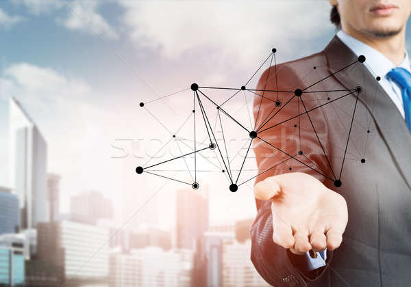 Presenteren verbinding wisselwerking zakenman hand tonen Stockfoto © adam121