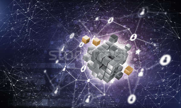 Concept of Internet and networking with digital cube figure on d Stock photo © adam121