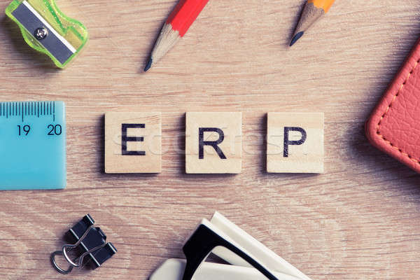 Enterprise Resource Planning concept spelled on table with eleme Stock photo © adam121