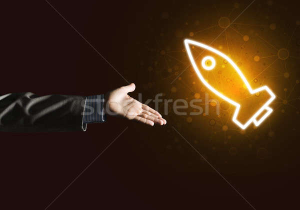 Férfi pálma bemutat rakéta webes ikon technológia Stock fotó © adam121