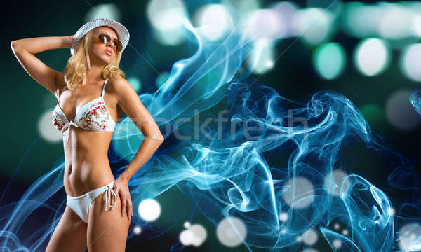Bikini kız genç güzel kız şapka bulanık Stok fotoğraf © adam121
