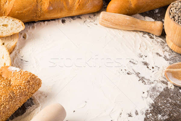 Mąka pieczywo białe różny powierzchnia drewna Zdjęcia stock © adam121
