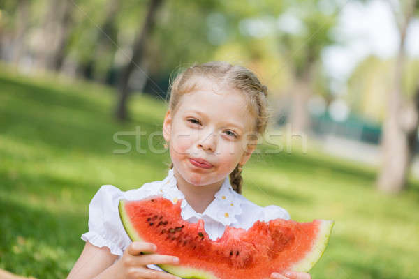 Stock foto: Kid · Wassermelone · Scheibe · cute · Mädchen · Sitzung