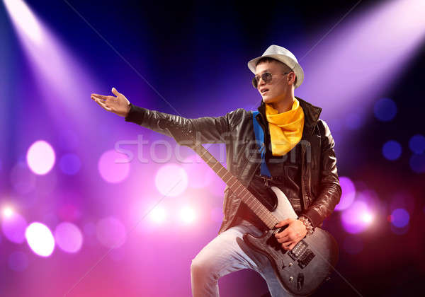 ロックスター ステージ 若い男 岩 ミュージシャン ライト ストックフォト © adam121