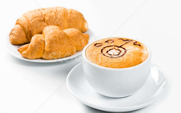 Groß Tasse Kaffee Croissants Platte Muster Stock foto © adam121